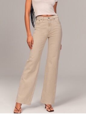 Abercrombie & Fitch High-Rise Wide-Leg Jeans in Light Beige